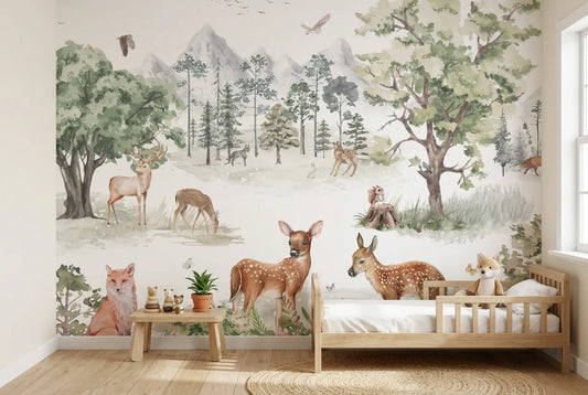 Papel tapiz Bosque Libertad instalado en una habitación infantil