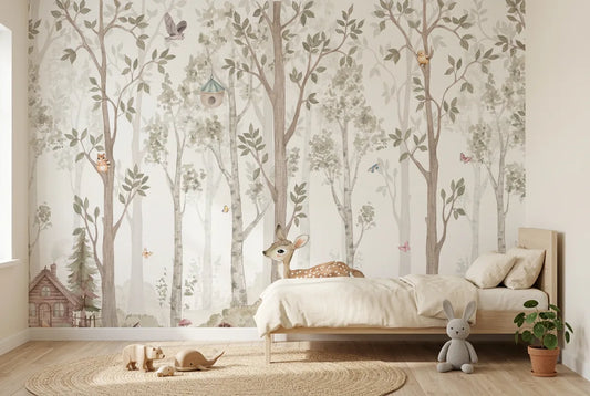 Papel tapiz Bosque Mágico instalado en una habitación infantil
