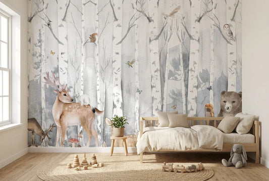 Papel tapiz Bosque Vancouver instalado en una habitación infantil
