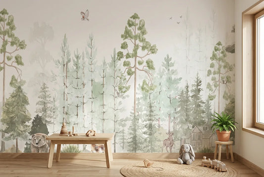 Papel tapiz Bosque Wisconsin instalado en una habitación infantil