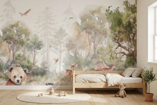 Papel tapiz Bosquecito instalado en una habitación infantil