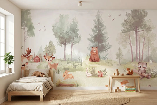 Papel tapiz Bosqueland instalado en una habitación infantil
