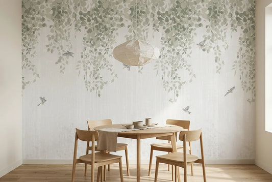 Papel tapiz Brisa Ligera instalado en un comedor luminoso