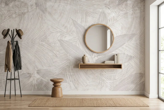 Papel tapiz Bután instalado en un recibidor de estilo nórdico