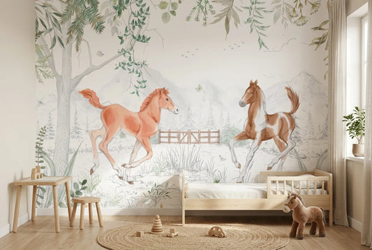 Papel tapiz Cabalgata Soñada instalado en una habitación infantil