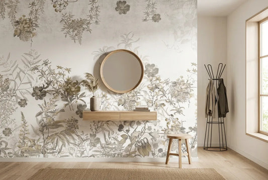 Papel tapiz Camomille instalado en un recibidor de estilo nórdico