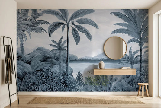 Papel tapiz Canaán Azul Masterpieces instalado en un recibidor de estilo nórdico