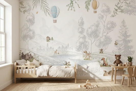 Papel tapiz Cascada del Bosque instalado en una habitación infantil