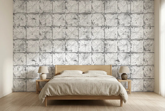 Papel tapiz Casetón Vintage Texturados instalado en un dormitorio sereno