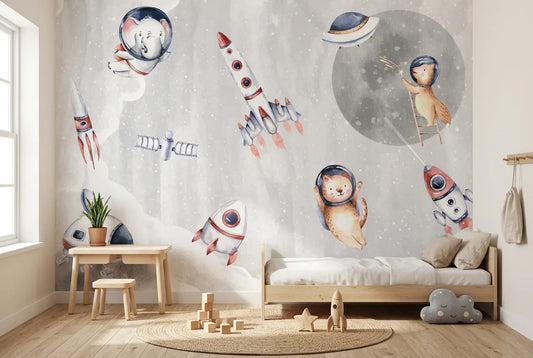 Papel tapiz Ciberespacial instalado en una habitación infantil