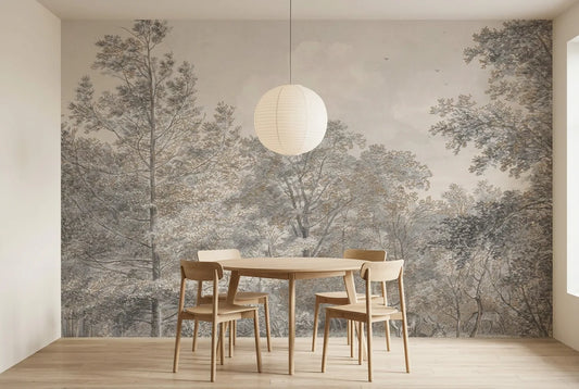 Papel tapiz Ciervos del Bosque instalado en un comedor luminoso