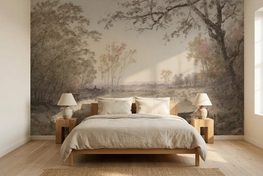 Papel tapiz Cleveland instalado en un dormitorio sereno