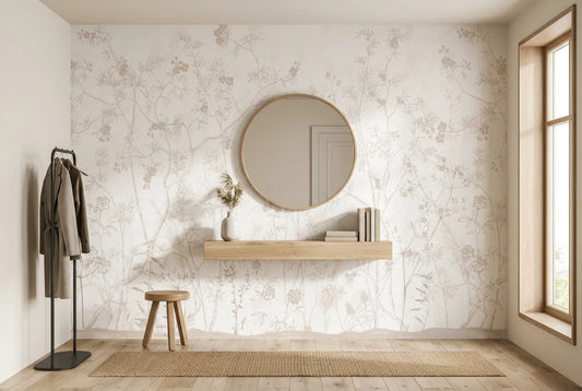 Papel tapiz Climber Nude instalado en un recibidor de estilo nórdico