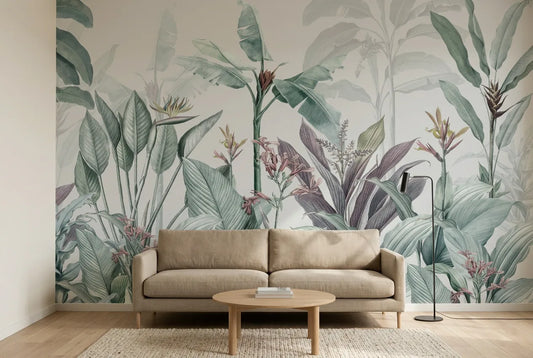 Papel tapiz Costa Rica instalado en una sala de estar minimalista