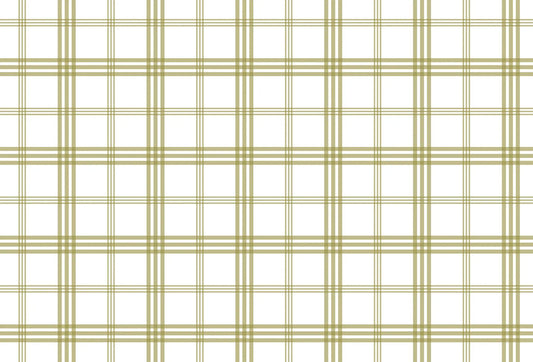 Papel tapiz con diseño de cuadrícula geométrica en líneas verde oliva sobre fondo blanco.