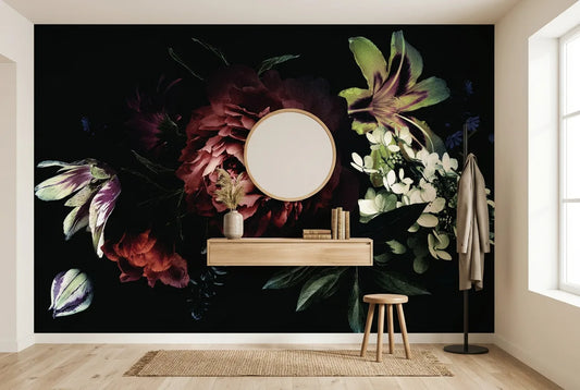 Papel tapiz Dark Rose instalado en un recibidor de estilo nórdico