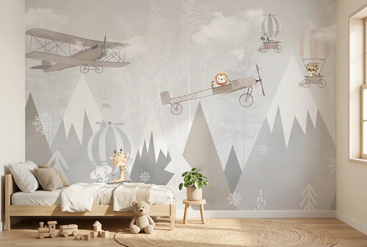 Papel tapiz En las Alturas instalado en una habitación infantil