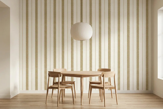 Papel tapiz Espiga Mostaza Empapelados y Patrones instalado en un comedor luminoso