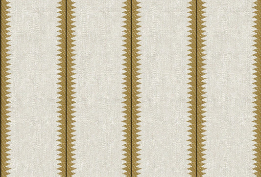 Papel tapiz con líneas verticales geométricas color mostaza sobre fondo beige con textura de lino