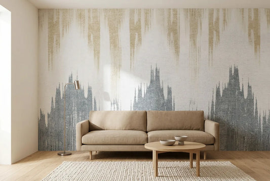 Papel tapiz Estalactitas instalado en una sala de estar minimalista