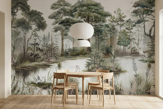 Papel tapiz Esteros instalado en un comedor luminoso