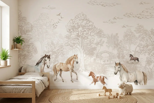 Papel tapiz Finca Ecuestre instalado en una habitación infantil
