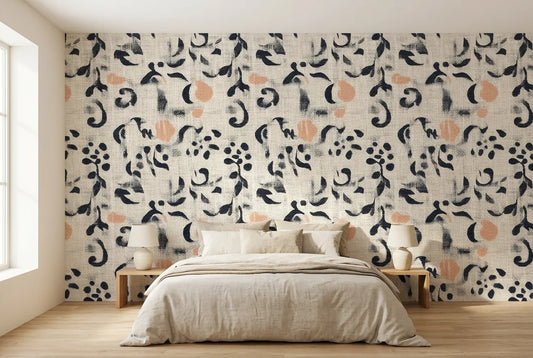 Papel tapiz Flora Heritage Empapelados y Patrones instalado en un dormitorio sereno