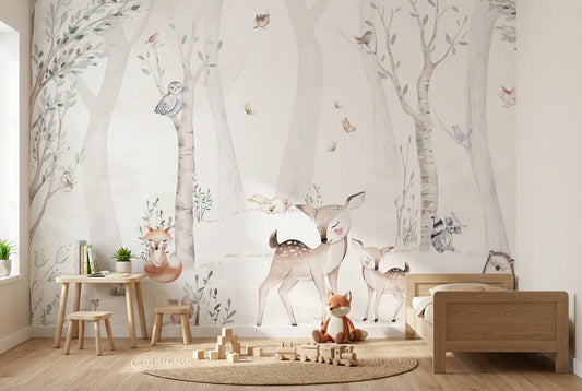 Papel tapiz Floresta Mágica instalado en una habitación infantil