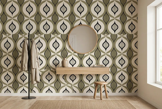 Papel tapiz Folia Retro instalado en un recibidor de estilo nórdico