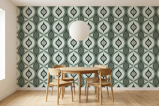 Papel tapiz Folia Verde instalado en un comedor luminoso