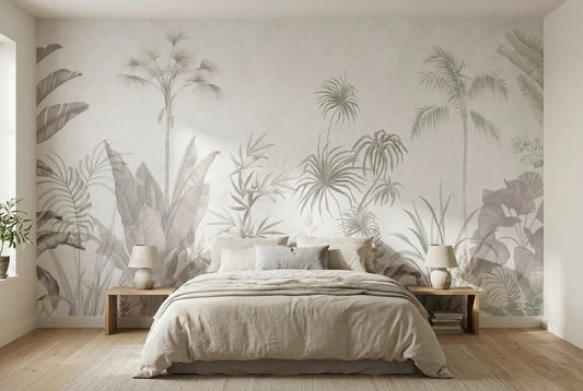 Papel tapiz Forestland instalado en un dormitorio sereno
