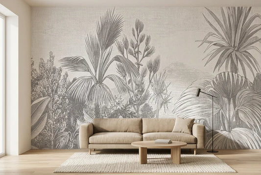 Papel tapiz Garzas Reales instalado en una sala de estar minimalista