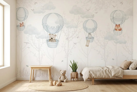 Papel tapiz Globos Celestes instalado en una habitación infantil