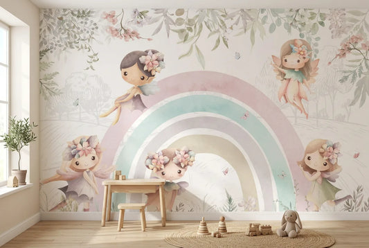 Papel tapiz Hadas Lalaland instalado en una habitación infantil