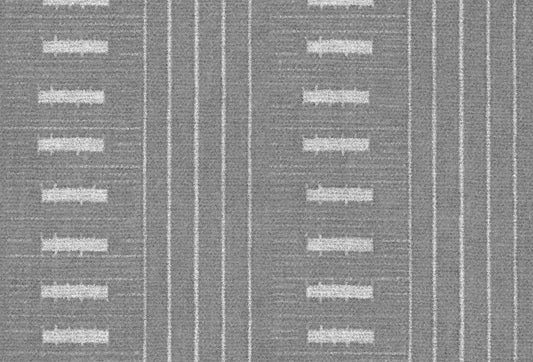 Papel tapiz con textura de lino gris y líneas verticales blancas finas con detalles geométricos horizontales.