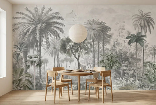 Papel tapiz Humedales instalado en un comedor luminoso