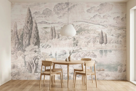 Papel tapiz Jardín Adrián Masterpieces instalado en un comedor luminoso