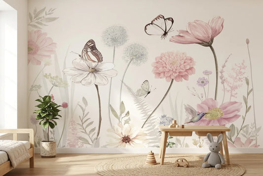 Papel tapiz Jardín Alice instalado en una habitación infantil