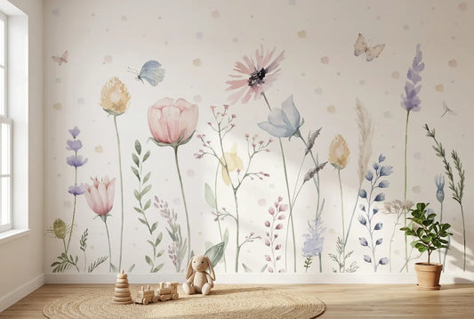 Papel tapiz Jardín Hage instalado en una habitación infantil