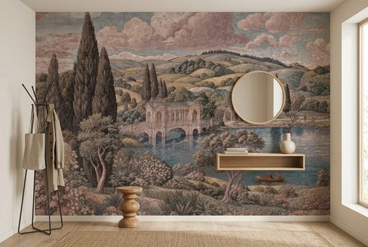 Papel tapiz Jardín Inglés Masterpieces instalado en un recibidor de estilo nórdico