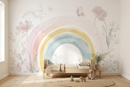 Papel tapiz Jardín Mágico instalado en una habitación infantil