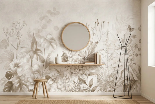 Papel tapiz Jardín Secreto instalado en un recibidor de estilo nórdico