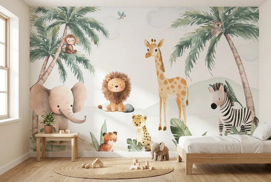 Papel tapiz Junglaland instalado en una habitación infantil