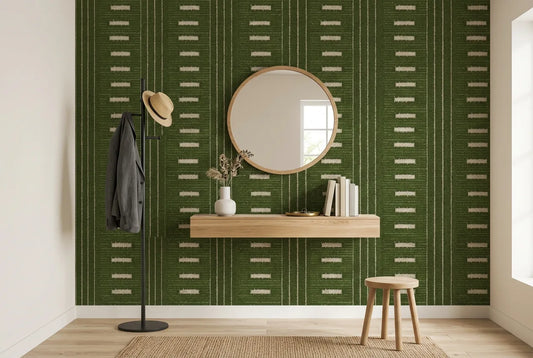 Papel tapiz Kiara Green instalado en un recibidor de estilo nórdico