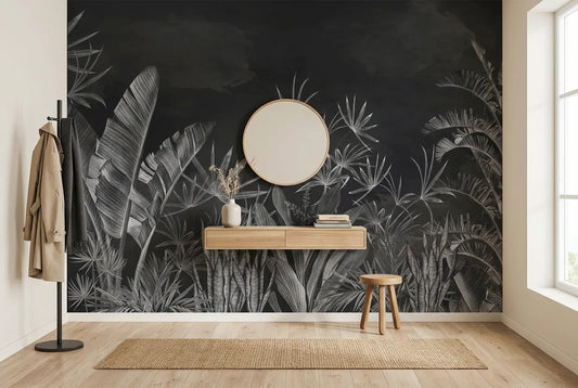 Papel tapiz Kribi Dark instalado en un recibidor de estilo nórdico