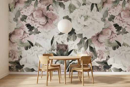 Papel tapiz La Fleur instalado en un comedor luminoso