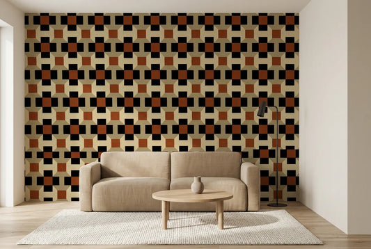 Papel tapiz Ladrillo Retro instalado en una sala de estar minimalista