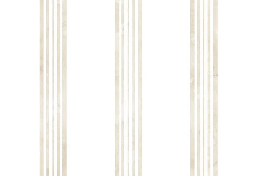 Papel tapiz con patrón de líneas verticales beige arena y textura sutil sobre fondo blanco.
