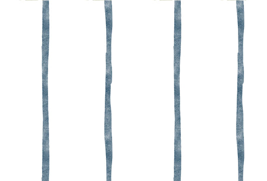 Papel tapiz de rayas verticales texturadas en tono azul índigo sobre fondo blanco luminoso.
