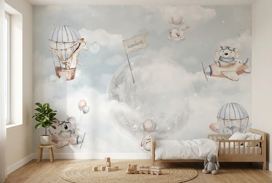 Papel tapiz Luna Soñadora instalado en una habitación infantil